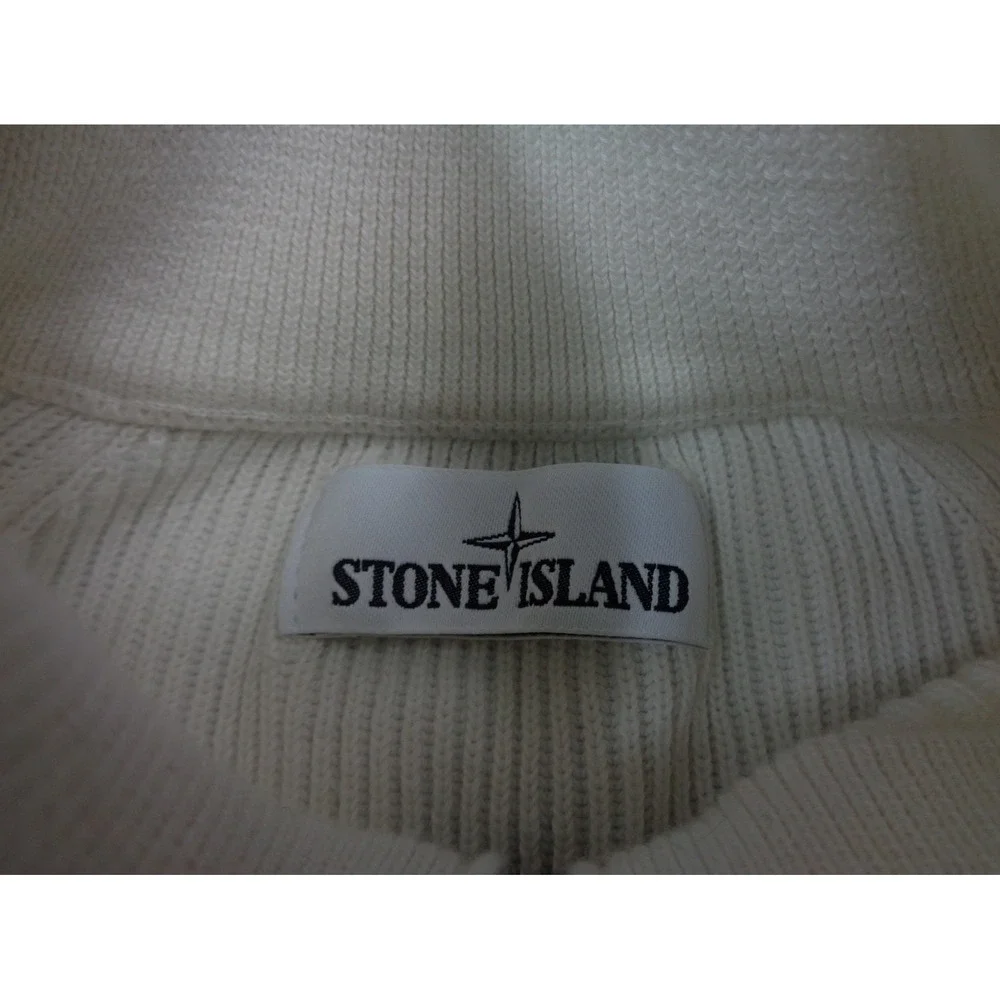 Stone Island Wool Sweater White L Full Zip‎ Ribbed Knit  Full Zip Quiet Luxury